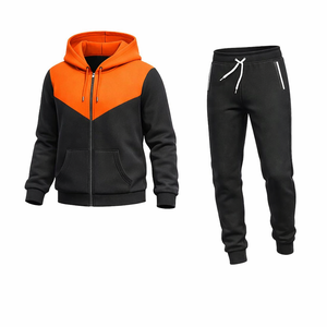 ชุดวอร์มมีฮู้ดสีดำส้มสำหรับผู้ชาย ทรงสลิมฟิต แจ็คเก็ตซิป กางเกงจ็อกเกอร์ ชุดกีฬาลำลอง ชุดออกกำลังกาย - Product Image 1
