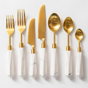 High Demanding Marble Handle Cutlery <b>Gold</b> Stainless Steel Metal Cutlery Set Top Quality Handmade Design - Product Image 1