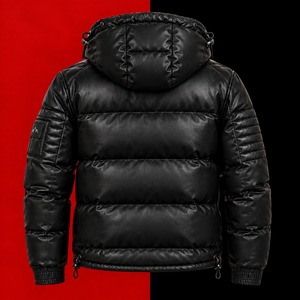 Veste d'hiver matelassée en duvet pour homme, à capuche, en cuir PU imperméable et coupe-vent, manteau décontracté pour l'extérieur, ODM - Product Image 3