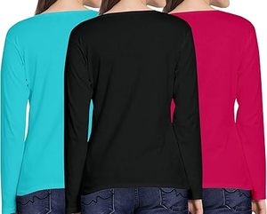 T-shirt femme en coton premium à manches longues, coupe douce et respirante, uni, vêtement d'été tendance pour femme - Product Image 3