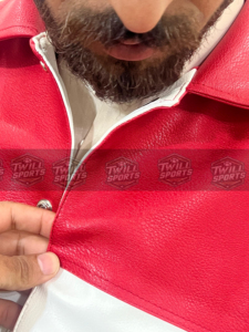 Chaqueta de Motero Acolchada de Cuero Sintético Rojo para Hombre, Estilo Americano Retro, Corte Ajustado, con Diseño de Parches, Cuello Camisero, Ropa Casual de Otoño - Product Image 5
