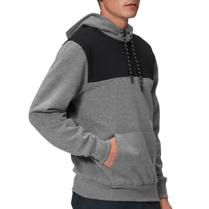 Sudadera con Capucha para Hombre, Diseño Color Block, Gris y Negro, Felpa Francesa, Corte Regular, Informal, para Otoño, con Bolsillos - Product Image 3