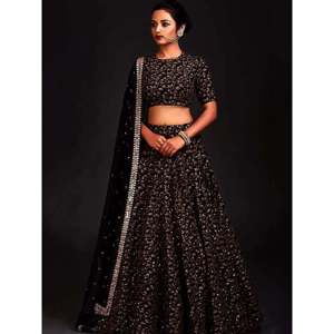Black Zari Embroidered Silk Bridal Lehenga Choli for Plus Size <b>Bride</b> - Product Image 1