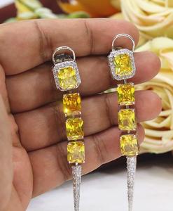 Fashionable <b>Silver</b> Finish Zircon <b>Long</b> <b>Earrings</b> with Stone Look <b>Earring</b> for Women for Evening Looks for Party Wear Fashion - Product Image 3