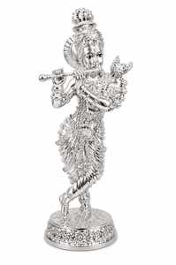Ídolo de Krishna Hecho a Mano en Plata 999 con Diseño Art Deco Premium, con Flauta, para Templo en Casa y Decoración Espiritual de Lujo, Bodas y Diwali - Product Image 1