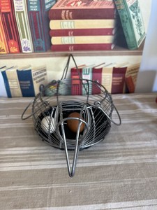 Vintage shape wire metal and plastic woven rattan chicken <b>egg</b> <b>storage</b> basket with carry handles - Product Image 4