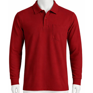 High-Quality Pique Polo Shirt for Men Long Sleeve with Chest Pocket 100% Cotton Blend Workwear Jersey - Product Image 2