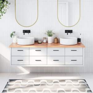 Mueble de baño de madera maciza marrón claro de 70.9"x15.7"x(0.8"-1.6") con encimera con tratamiento de luz - Product Image 1