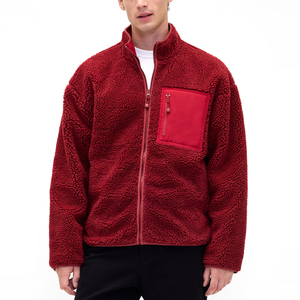Veste en polaire rouge pour homme, fermeture éclair intégrale, col montant, vêtement d'hiver décontracté, coupe classique, matière polyester, doublure en sherpa - Product Image 1