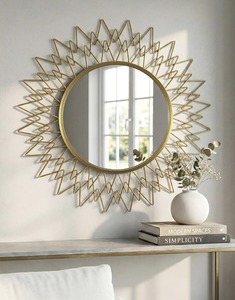 modern <b>Round</b> Brass Decorative Wall <b>Mirror</b> Bohemian Style Handmade Framed <b>Gold</b> Finish - Product Image 5
