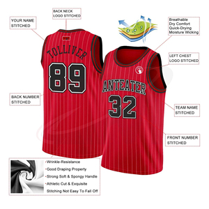 Camiseta de baloncesto personalizada con rayas rojas, camiseta sin mangas unisex sublimada, transpirable, 100% poliéster, nombre del equipo, número, impresión frontal - Product Image 4