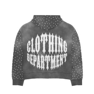 2025 Custom High Quality Men's Zip Rhinestone Hoodie Sun Faded Heavyweight Vintage Acid Wash Boxy Fit Print 100% Cotton <b>Winter</b> - Product Image 5