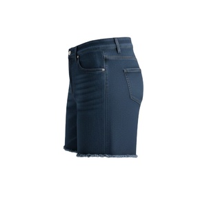 High Waisted Dark Blue Denim Shorts for Women with Frayed Raw Hem Relaxed Fit Mid <b>Thigh</b> Summer Jean Shorts - Product Image 6