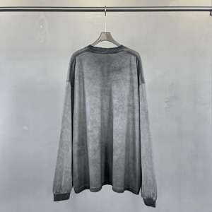 <b>Men's</b> 100% Cotton <b>Long</b> Sleeve Shirt High Quality Solid Front Logo Oversized Crewneck Blank Washed Style <b>Men's</b> T-Shirt - Product Image 6