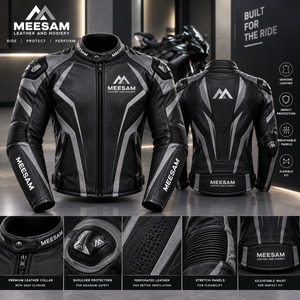 Blouson de moto en cuir tanné respirant et perforé avec protections d'épaule, en cuir de vachette, style kangourou - Product Image 2