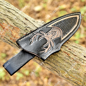 Funda de Cuero Premium Hecha a Mano con Diseño de Cara de León, Funda para Cuchillo de Cuero Vacuno Genuino Negro con Diseño Animal Grabado, Presilla Vertical para Cinturón, OEM - Product Image 5