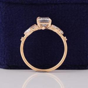 Emerald Cut Diamond Engagement <b>Ring</b> in Rose Gold with Pear Side Stones Vintage Inspired Bridal <b>Ring</b> Unique Wedding <b>Fine</b> <b>Ring</b> - Product Image 4
