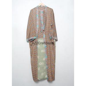 Vintage Ethnic Silk <b>Robe</b> <b>Women's</b> Recycled Patchwork Indian Sari Kimono Sleepwear Beach Home Dressing Gown for Spring Summer Use - Product Image 1