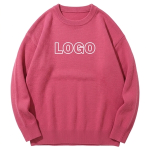 Custom Logo Pink Y2K Crew Neck <b>Sweater</b> Women Oversized Knit Pullover Vintage Streetwear Jacquard <b>Sweater</b> Wholesale OEM - Product Image 1