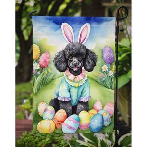 Bandera de jardín de caza de huevo de Pascua Multicolor, pancarta decorativa de caniche negro para patio, ilustraciones para camas de flores y decoración de buzón - Product Image 3