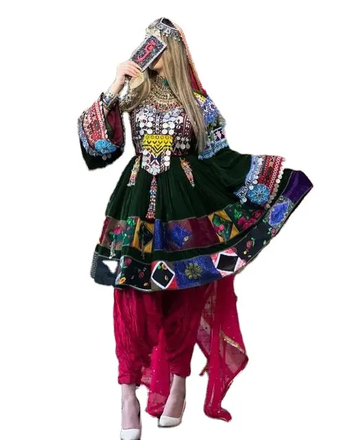 Belle nouvelle robe tribale afghane kuchi salwar kameez indien pakistanais haut design cou robe brodée par WS INTERNATIONAL