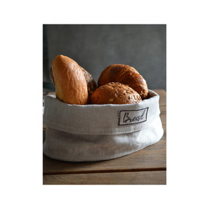 Handmade 100% White Cotton <b>Bread</b> <b>Basket</b> Embroidered Washable Eco-Friendly Organizer Handles Rustic Kitchen Decor Dining Table - Product Image 1