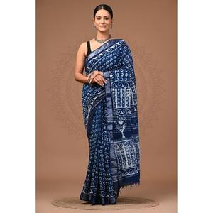 Sari en lin imprimé élégant pour un usage quotidien avec chemisier en lin pour le confort et la classe, exporté dans le monde entier depuis l'Inde - Product Image 2