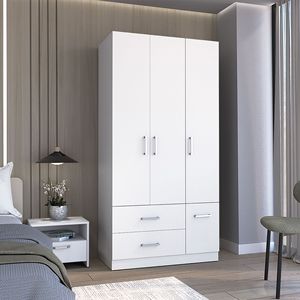 Armadio alto Sebree 71 con 2 cassetti, 4 ante, 3 scomparti, 6 ripiani e asta appendiabiti per la conservazione di vestiti in camera da letto - Product Image 1