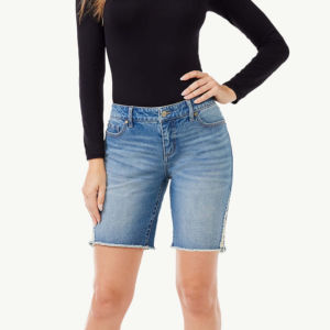 <b>Black</b> Solid Women's <b>High</b> <b>Waist</b> <b>Denim</b> <b>Shorts</b> Regular Fit Casual Plus Size Cotton Breathable Elastic <b>Waist</b> <b>High</b> Quality OEM - Product Image 2