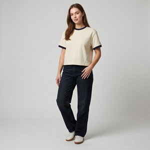Großhandel Maßgeschneiderte Cremefarbene Damen T-Shirts aus Baumwolle Kurzarm Rundhals Lässiges T-Shirt Umweltfreundliche Atmungsaktive Oberteile - Product Image 6