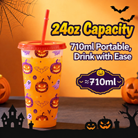 Gobelets personnalisés de 24 oz à changement de couleur à froid pour Halloween, en plastique sans BPA, avec couvercle et pailles, pour fêtes et festivals - Vente en gros