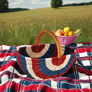 ตะกร้าปิกนิกหวายพับได้คุณภาพสูงสไตล์วินเทจอเมริกัน สำหรับงานเทศกาล งานแฮนด์เมด เป็นมิตรกับสิ่งแวดล้อม เหมาะสำหรับตั้งแคมป์ วันรำลึก/วันที่ 4 กรกฎาคม - Product Image 6