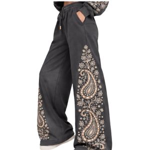 <b>Charcoal</b> Grey Womens Paisley Print Crop Hoodie Wide Leg Pants Two Piece Tracksuit Casual Streetwear Loose Fit <b>Jogger</b> Outfit Set - Product Image 5