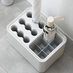 Elegante Portaombrelli Moderno in Plastica Bianca Salvaspazio per Casa e Ufficio con Vassoio Raccogligocce, Contiene 10 Ombrelli - Product Image 4