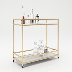 Modern Gold Iron Beverage <b>Trolley</b> with Glass Shelves Rolling <b>Serving</b> Cart Home Kitchen Dining Room Storage and <b>Serving</b> Organizer - Product Image 4