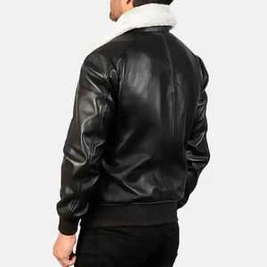 Chaqueta de cuero personalizada para hombre con etiqueta privada, detalles de piel alrededor del cuello, colores personalizados, estampado simple y bordado, etc. - Product Image 4