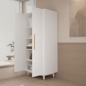 Triamine White & Golden Copper Feet Wooden Wardrobe with 2 Doors & Hanging Single Rod Density Board Pasted Wardrobe - Product Image 4