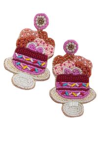 Pendientes colgantes de cinta de cuentas de semillas rosas bordadas con cuentas de moda hechas a mano con joyería llamativa de alta calidad para niña - Product Image 3