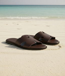 Sandales à enfiler en cuir pour hommes, avec semelle en caoutchouc antidérapante, confortables et douces, pour l'intérieur et l'extérieur - Product Image 1