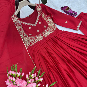 Vestido Anarkali de Seda Chinon Pesada al por Mayor con Bordado de Espejo Real y Lentejuelas Codificadas, Traje de Fiesta Completamente Cosido, Talla 44 - Product Image 1