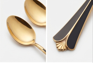 Gold Plated <b>Tea</b> Spoons <b>Set</b> Mirror Gold Finish With Black Enamel Tapered Art Deco Handle Luxury Design For Wedding And Restaurant - Product Image 3