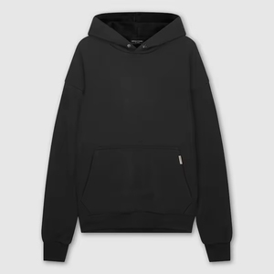 Sudadera con capucha negra lisa para hombre, personalizable con estampado, hombros caídos, 100% algodón, peso pesado, estilo urbano, corte cropped - Product Image 5