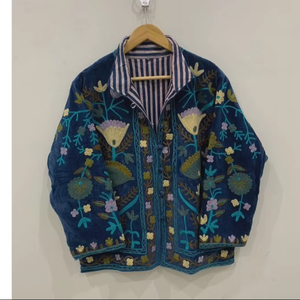 Bohemian Floral Embroidered Velvet Jacket Windproof and Breathable Suzani Overcoat Winter Knitted Short <b>Coat</b> - Product Image 1