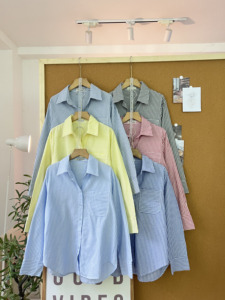L841 Women's Striped <b>Long</b> Sleeve Shirt Relaxed Fit Soft Cotton Linen Blend Button Down Casual Pocket Blouse <b>Top</b> - Product Image 3
