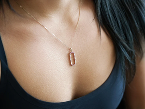 Rose Gold Plated Amethyst Pendant Necklace With Baguette Cut Diamonds Geometric Minimalist Design Box <b>Chain</b> Unisex - Product Image 3