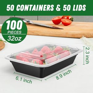 Confezione da 50 (100 Pezzi) Contenitori per Preparazione Pasti da 32 oz con Coperchi Robusti, Ermetici e Riutilizzabili, Adatti per Microonde, Congelatore e Lavastoviglie - Product Image 1