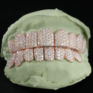 Grillz Dentales de Oro Rosa, Juego Completo, con Microincrustaciones de Cristal de Corte Brillante, Estilo Hiphop, Unisex, para Uso Diario y Fiestas - Product Image 1