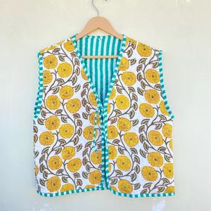 Chaleco bohemio acolchado con estampado de bloques Chaqueta acolchada de algodón Chaqueta reversible con estampado de bloques - Product Image 1