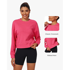 Sweat-shirts à fente latérale pour femmes, ourlet asymétrique, col rond, coupe oversize, manches longues, en molleton doux, mélange de coton, décontracté - Product Image 4