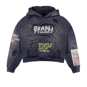 เสื้อฮู้ดครอปแบรนด์สตูดิโอ ยูนิเซ็กส์ ทรงโอเวอร์ไซส์ สตรีทแวร์ พิมพ์ลาย ดีไซน์กระเป๋า แต่งแอพพลิเค สไตล์อเมริกัน แฟชั่น - Product Image 5